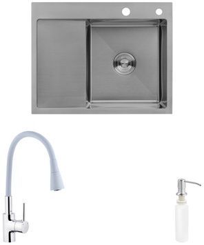 Кухонная мойка Kroner KRP Geb&uuml;rstet 6350RHM с смесителем и дозатором CVS30128 KRG6350RHMC031GRASP016 - KRG6350RHMC031GRASP016