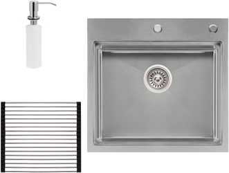 Кухонна мийка інтегрована QTAP DH5050 Satin 3,0/1,2 мм + сушарка + диспенсер