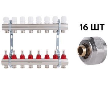 Коллектор с расходомерами Thermo Alliance Standart 1" 8 выходов 3/4" + евроконусы 3/4''х16&times;2 SD235W848889 - SD235W848889