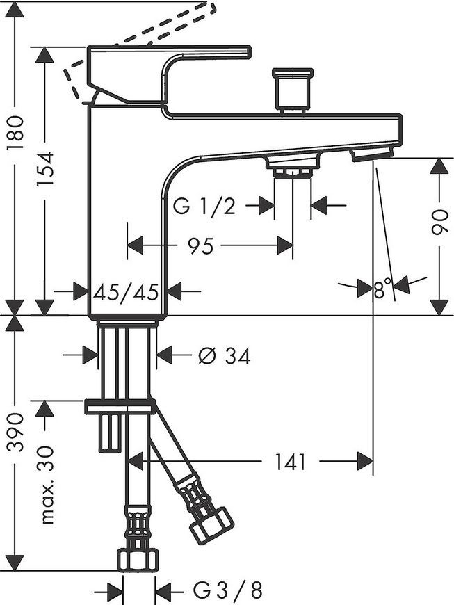 Смеситель для ванны HANSGROHE Vernis Shape Monotrou хром 71463000 - 71463000