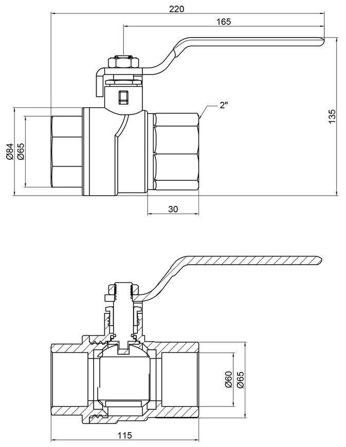 Кран кульовий прямий Thermo Alliance Forte 2" ВР для води (важіль) PN40 латунь SF600W50 - SF600W50
