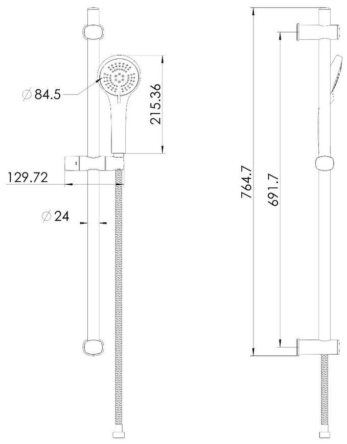 Гарнитур душевой Imprese Modus 765 мм, шланг 150 см PVC f03808201SR хром - f03808201SR