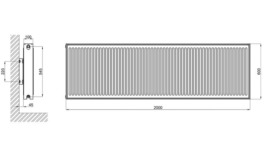 Радиатор стальной THERMO ALLIANCE 22 тип 600х2000 боковое подключение TA226002000K - TA226002000K