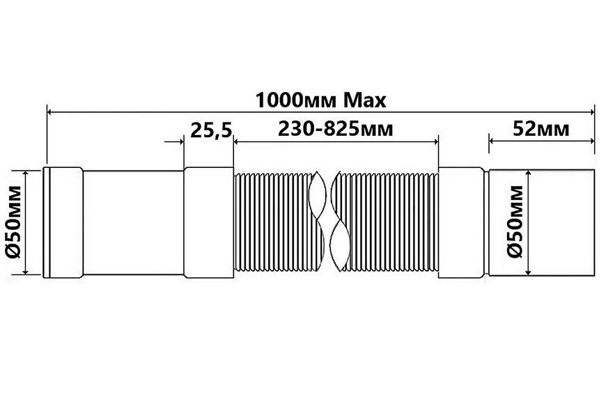 Труба растяжная (гофра) McALPINE 50x50 мм до 1000 мм FLX501MP-S