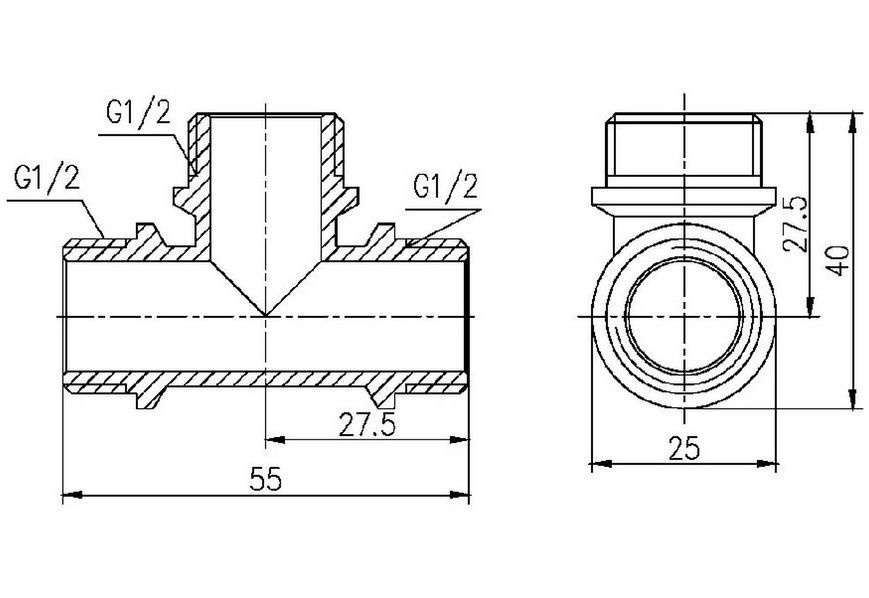 Трійник латунний SD Forte 1/2"ЗРх1/2"ЗРх1/2"ЗР рівнопрохідний нікельований SF36715