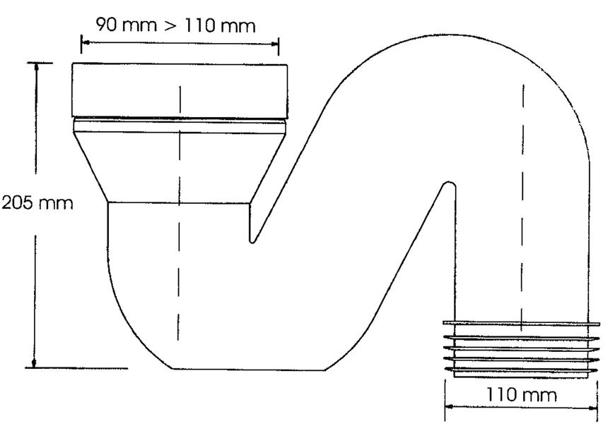 Каналізаційне підключення (коліно) з сифоном і вертикальним випуском McALPINE 205 мм 90-110/110 мм HC44