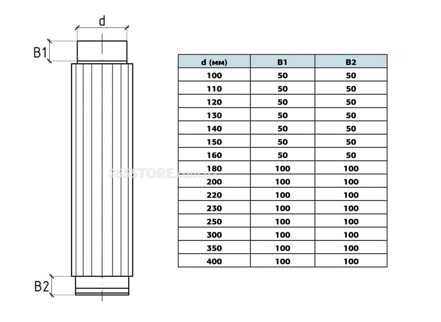 Труба-радиатор дымоходная ВЕНТ УСТРИЙ из нержавеющей стали Ø220, 50 см, 1,0 мм - VU-R-D220-0,5-1,0
