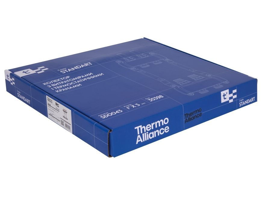 Коллектор с термостатическими клапанами и расходомерами Thermo Alliance Standart 1" 3 выхода SD0043 нерж. - SD0043