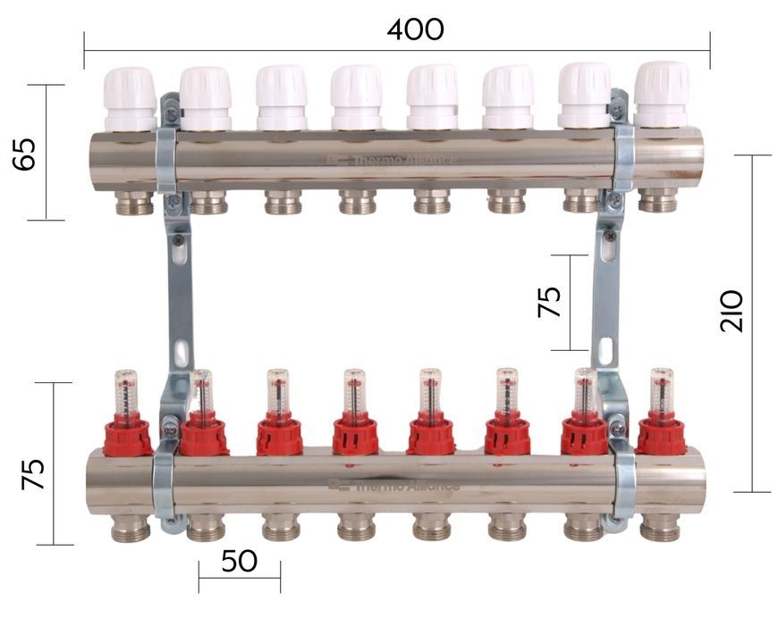 Колектор з витратомірами Thermo Alliance Standart 1" 8 виходів 3/4" + євроконуси 3/4''х16&times;2 SD235W848889 - SD235W848889