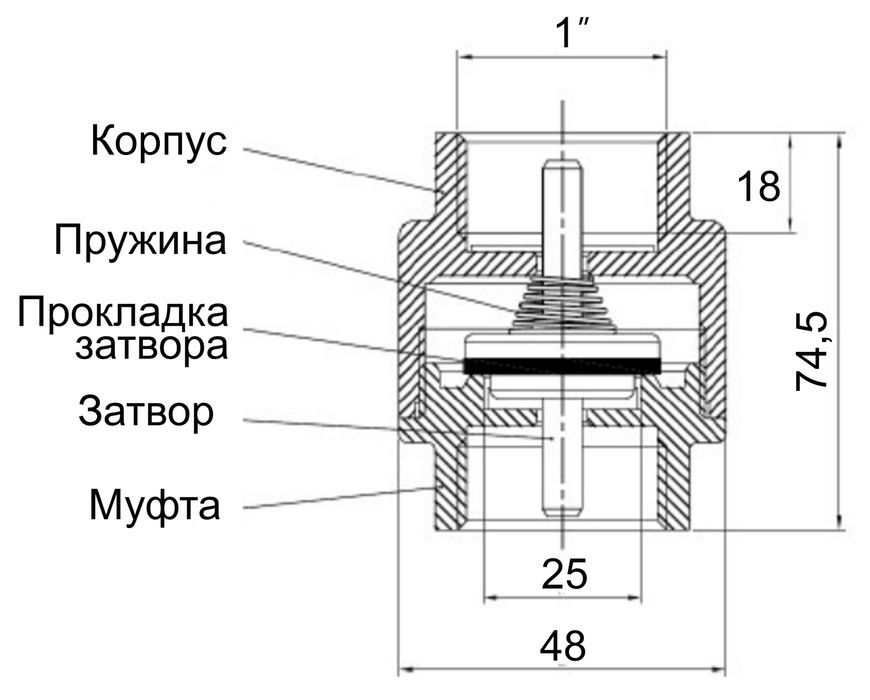 Зворотний клапан Icma 1"ВР з латунним штоком №53 83053AF05 - 83053AF05