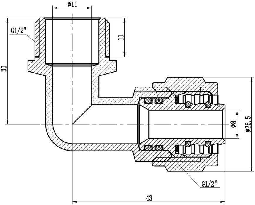 Уголок обжимной SD Forte 16х1/2" НР разборный латунь SF175W1615