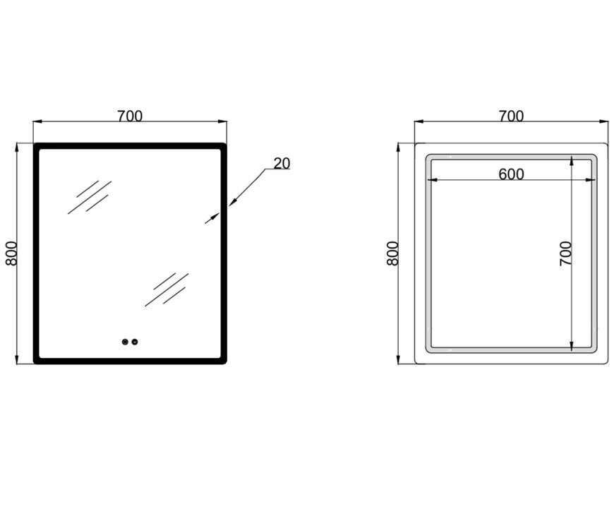 Зеркало Lidz Orion OR2 700&times;800 мм с LED-подсветкой Touch, антизапотеванием, диммером, рег. яркости LDOR70080049293