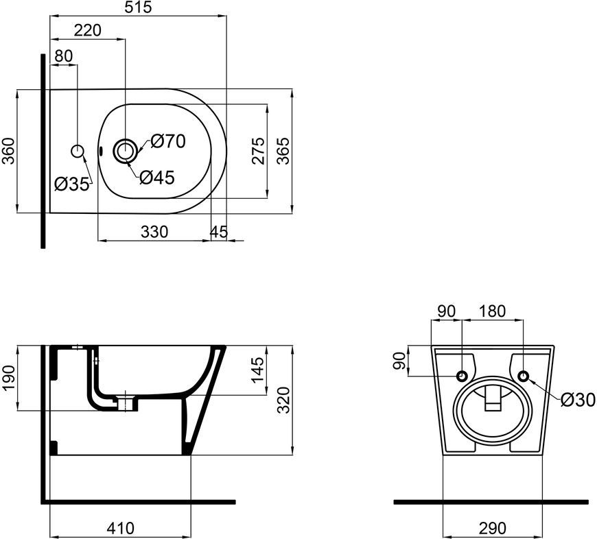 Биде подвесное QTAP Swan 520х360х320 White QT16555378W - QT16555378W