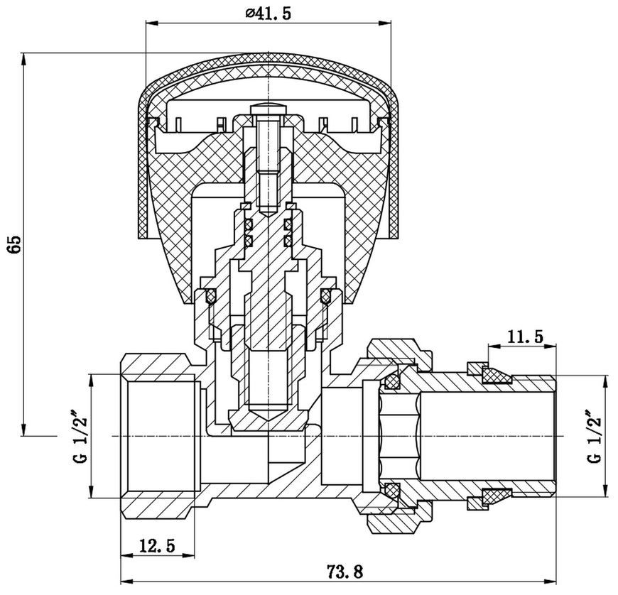 Кран радиаторный Thermo Alliance Standart 1/2" ВН Powerful прямой с ручкой и антипротечкой SF230W15