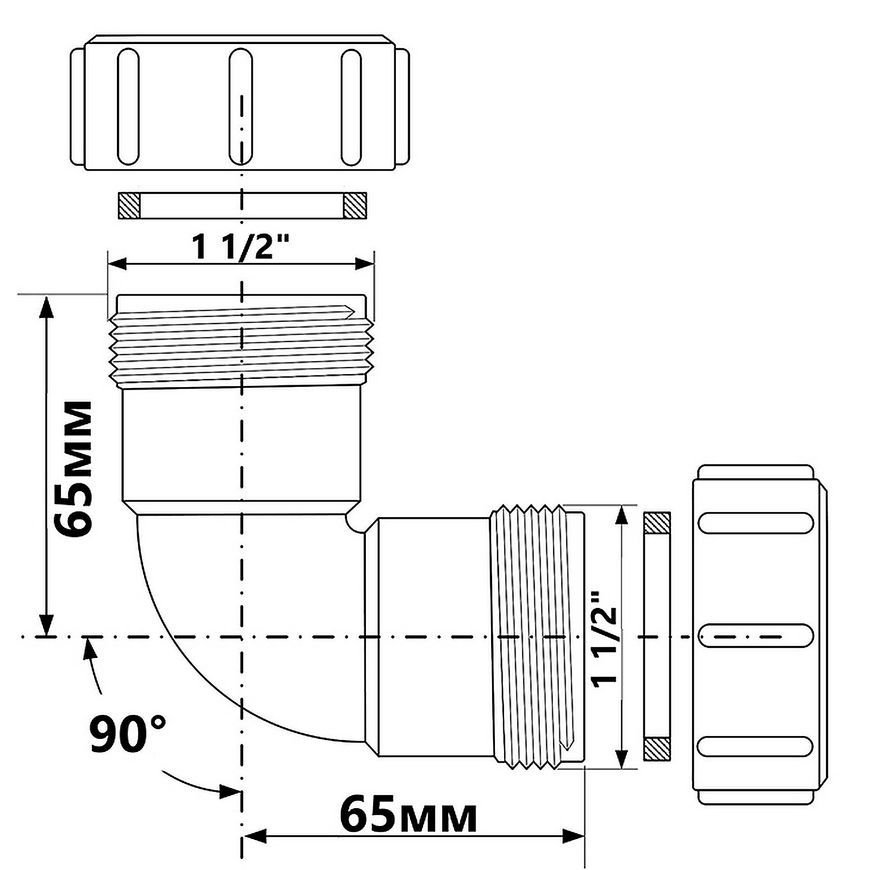 Колено McALPINE 90&deg; 40х40 мм компрессионное соединение 40A-WH