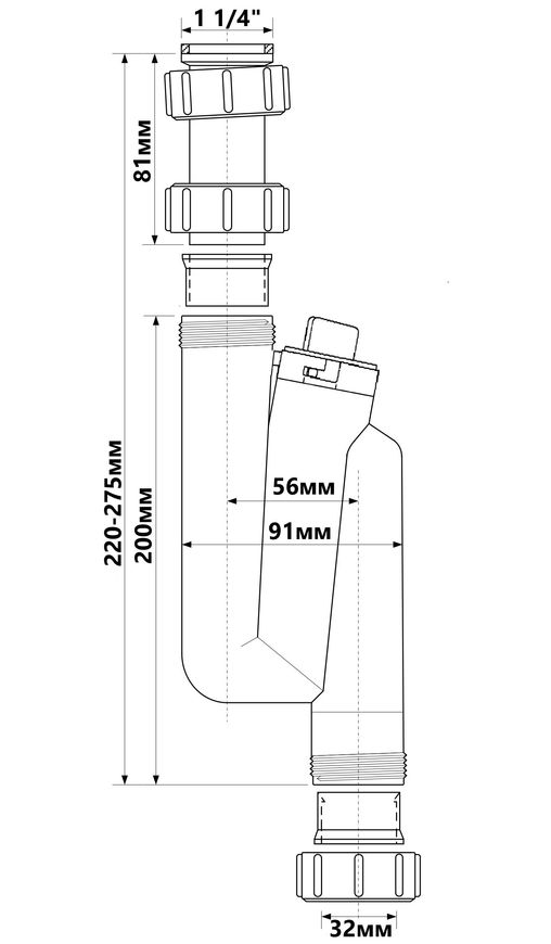 Сифон для умывальника McALPINE 1 1/4″ x 32 мм вертикальный трубный с ревизией HC3 - HC3