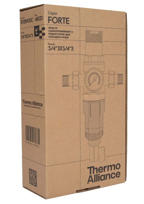 Фильтр самопромывной для холодной воды Thermo Alliance Forte 3/4" НР с редуктором давления SF128W20C - SF128W20C