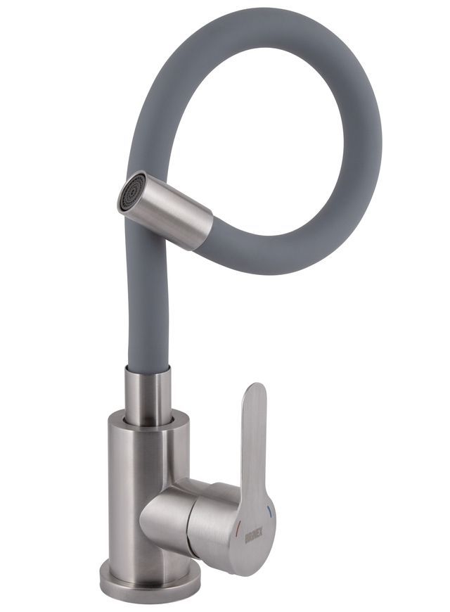 Смеситель для кухни Brinex Pure 015F3 с гибким изливом Nickel/Grey BRIPUR015F3NKG - BRIPUR015F3NKG