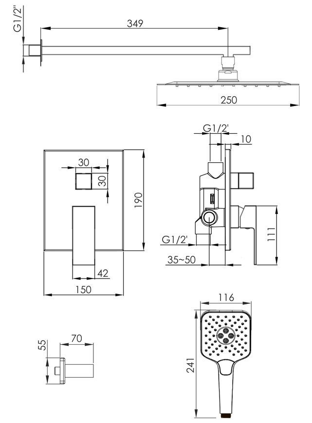 Душова система прихованого монтажу Imprese Judit 2 функції t03010801SQС хром - t03010801SQС