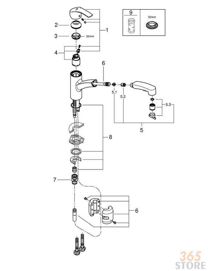 Змішувач для мийки GROHE Eurosmart 30305DC0 з висувним виливом - 30305DC0
