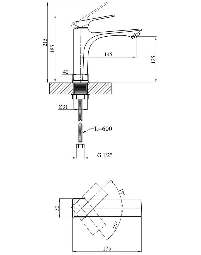 Змішувач для раковини Kroner KRP Vog-GRP010 графіт, латунь CV035585 - Vog-GRP010