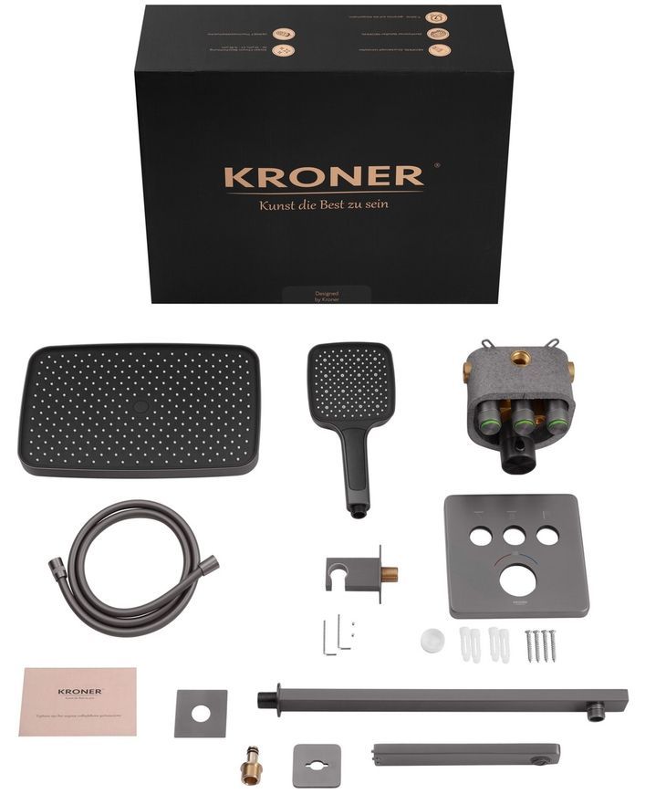 Душова система прихованого монтажу термостатична Kroner Element Thermo 211462-5301 на 3 споживача, з виливом, латунь, графіт CV036830 - Element Thermo 211462-5301