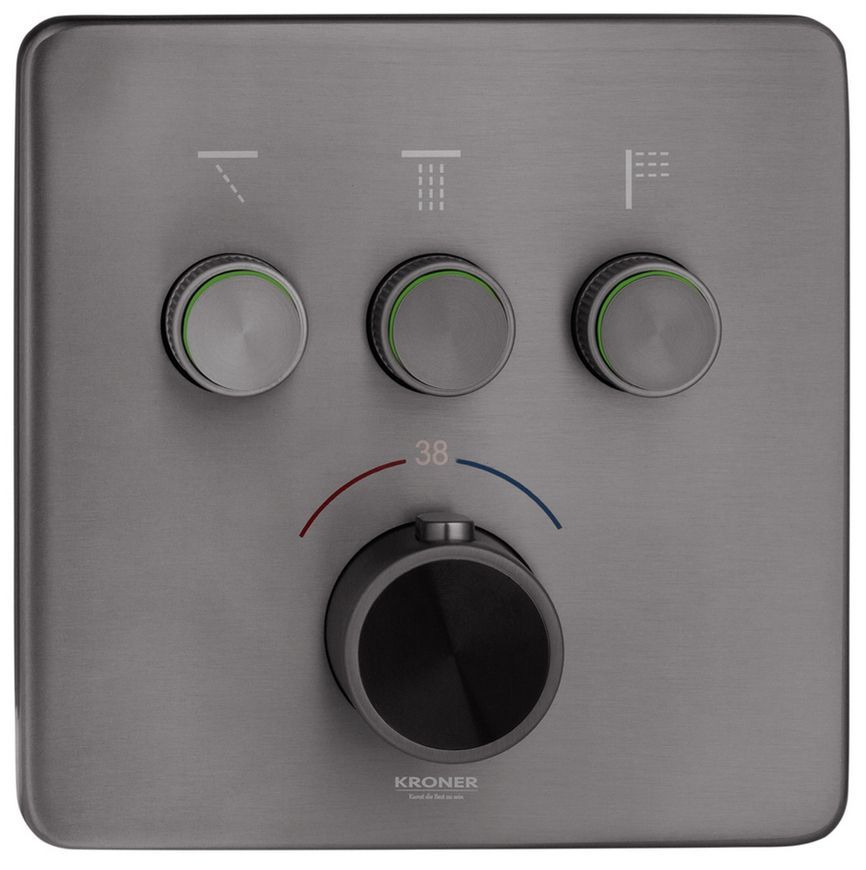 Душова система прихованого монтажу термостатична Kroner Element Thermo 211462-5301 на 3 споживача, з виливом, латунь, графіт CV036830 - Element Thermo 211462-5301