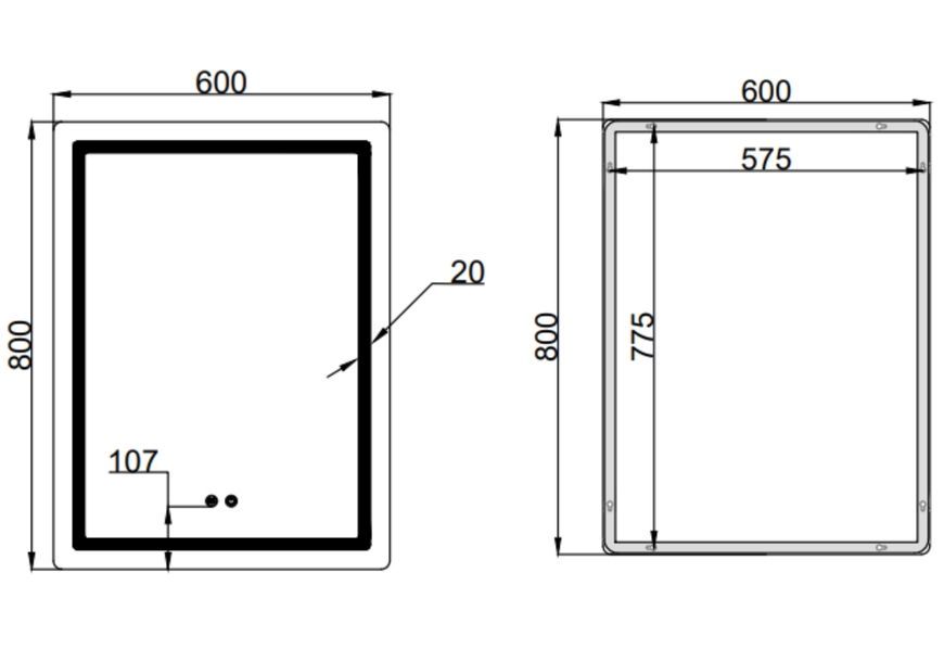 Дзеркало настінне прямокутне Qtap Mideya MI2 600&times;800 з LED-підсвіткою Touch, антизапотіванням, димером, рег. яскравості QT2078F6080