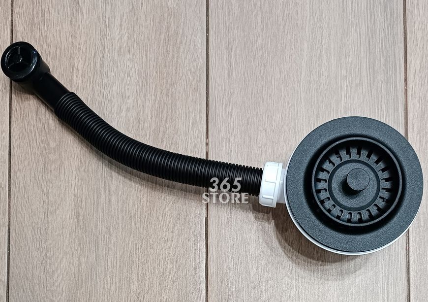 Слив для кухонной мойки McALPINE 113 мм с круглым переливом, черный матовый FSW50P-POL-25-MB