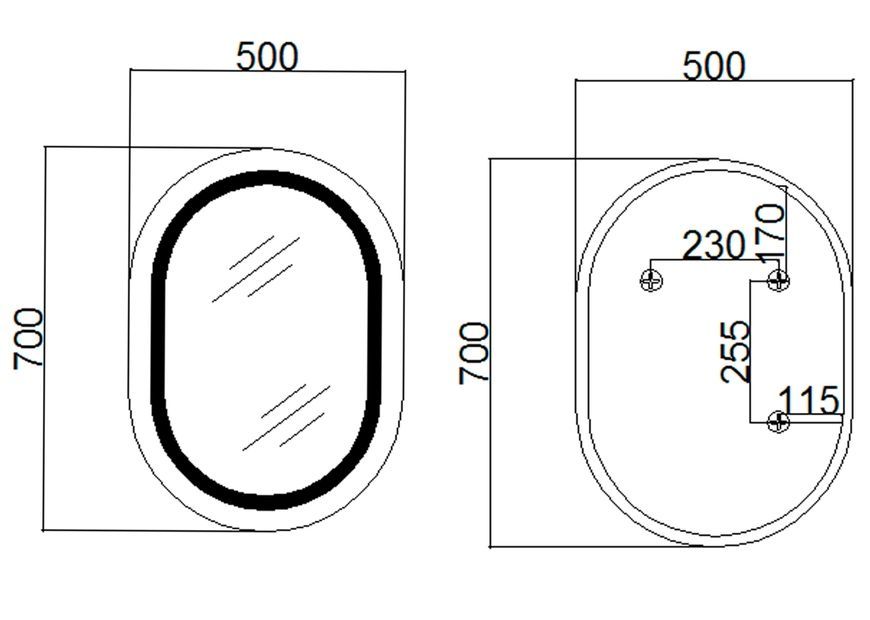 Дзеркало Qtap Gemini 500х700 овальне з LED-підсвічуванням Touch, з антизапотіванням, з димером, рег. темп. кольору (3000-6500K) QT2578R5070