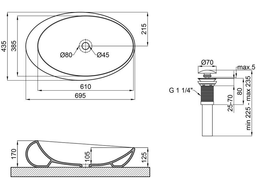 Раковина-чаша QTAP Leo 690x435x180 White з донним клапаном QT11111094W - QT11111094W