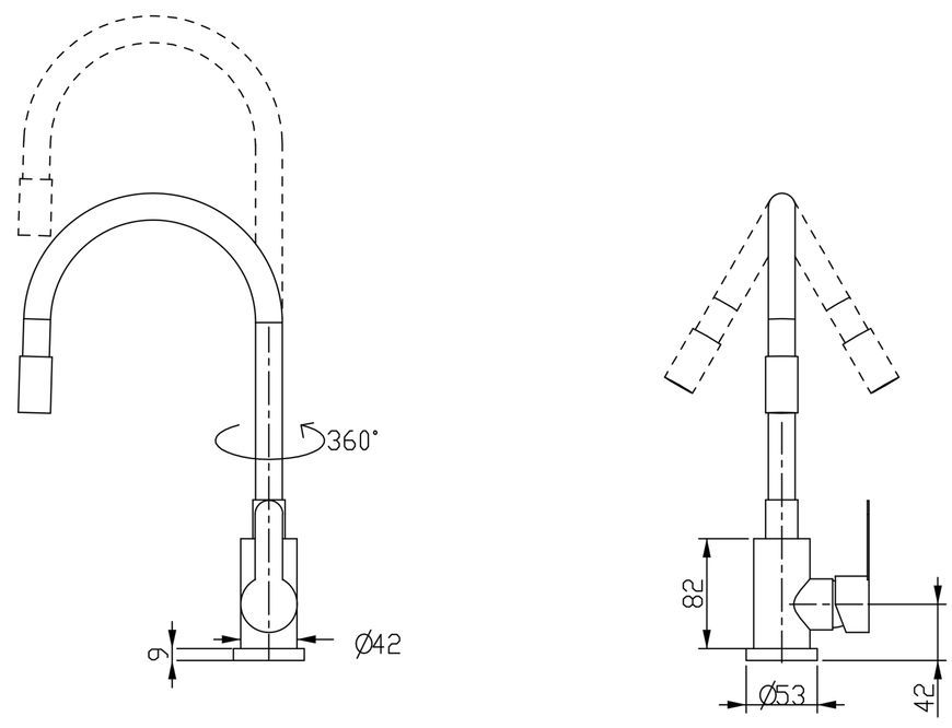 Смеситель для кухни Brinex Pure 015F3 с гибким изливом Nickel/Grey BRIPUR015F3NKG - BRIPUR015F3NKG