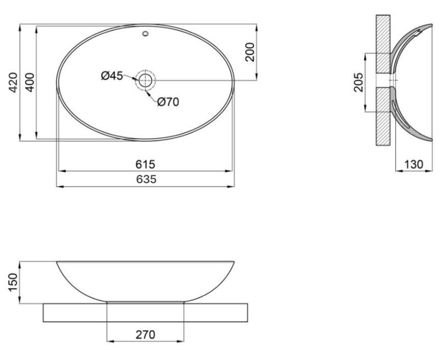 Раковина-чаша Qtap Dove накладна овальна 635x420x150 White QT06118168W - QT06118168W
