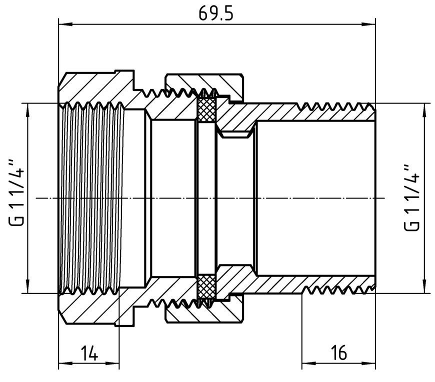 Згін-американка Thermo Alliance Forte 1 1/4" ВЗ нікельований, прямий, під плоску прокладку, латунь TAFG190W32