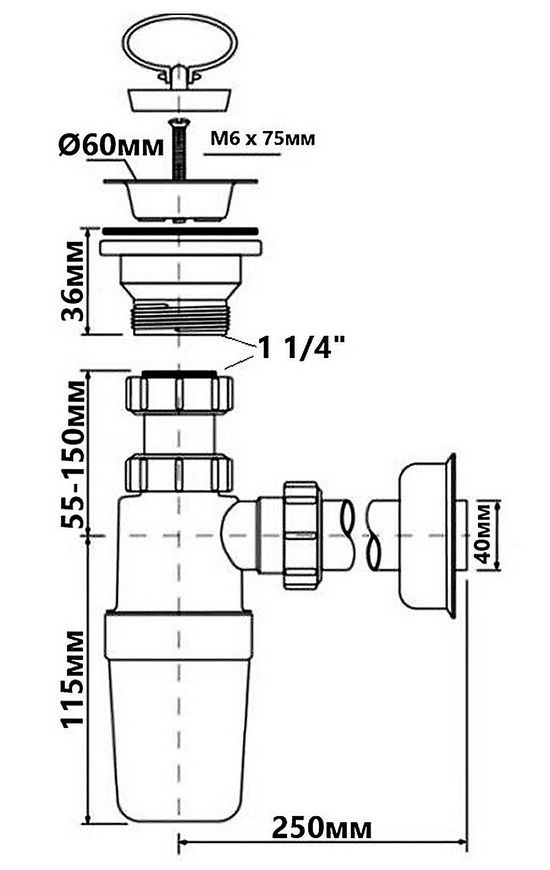 Сифон для умывальника McALPINE 1 1/4&Prime; x 40 мм HC1L-40J - HC1L-40J