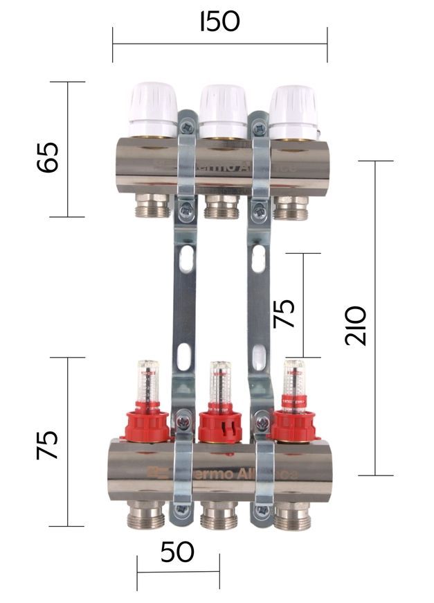 Коллектор с расходомерами Thermo Alliance Standart 1" 3 выхода 3/4" SD235W3 латунь - SD235W3