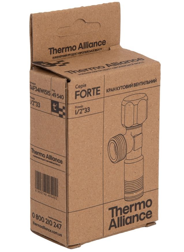 Кран приборный вентельный угловой Thermo Alliance Forte 1/2" НР латунь TAF341W1515