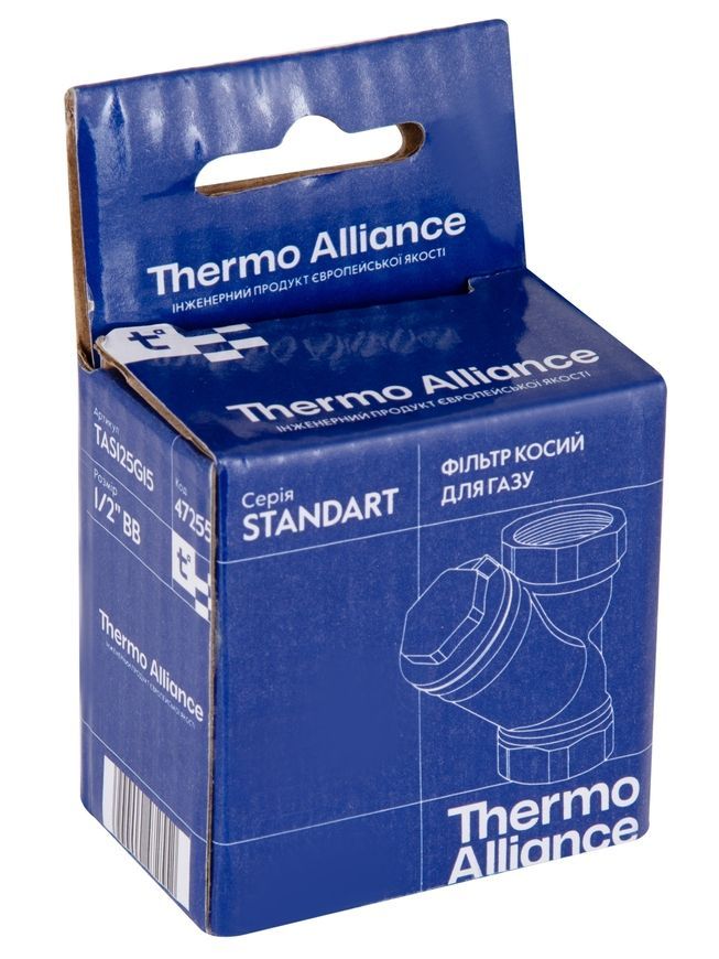 Фільтр для газу косий Thermo Alliance Standart 1/2" ВВ латунь нікель TAS125G15