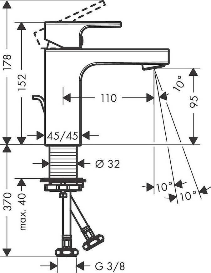Змішувач для раковини HANSGROHE Vernis Shape 100 хром 71561000 з донним клапаном - 71561000