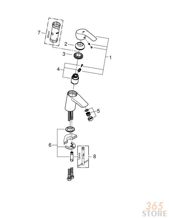 Смеситель для умывальника GROHE Eurosmart 32467002 без донного клапана - 32467002