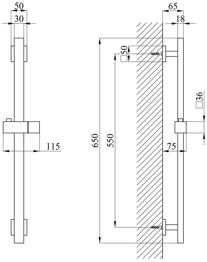 Штанга для душа Kroner KRP Edelstahl Kubus-ESG230 650 мм нержавеющая сталь CV034875 - Kubus-ESG230