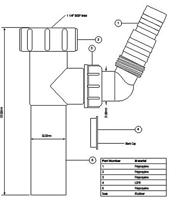 Подключение McALPINE 1 1/4"х32 мм к стиральной/посудомоечной машине TEE5/4B1