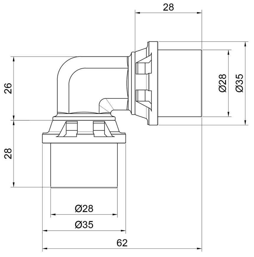 Уголок пресс-фитинг ICMA 26х26 90&deg; №403 81403GP06 - 81403GP06