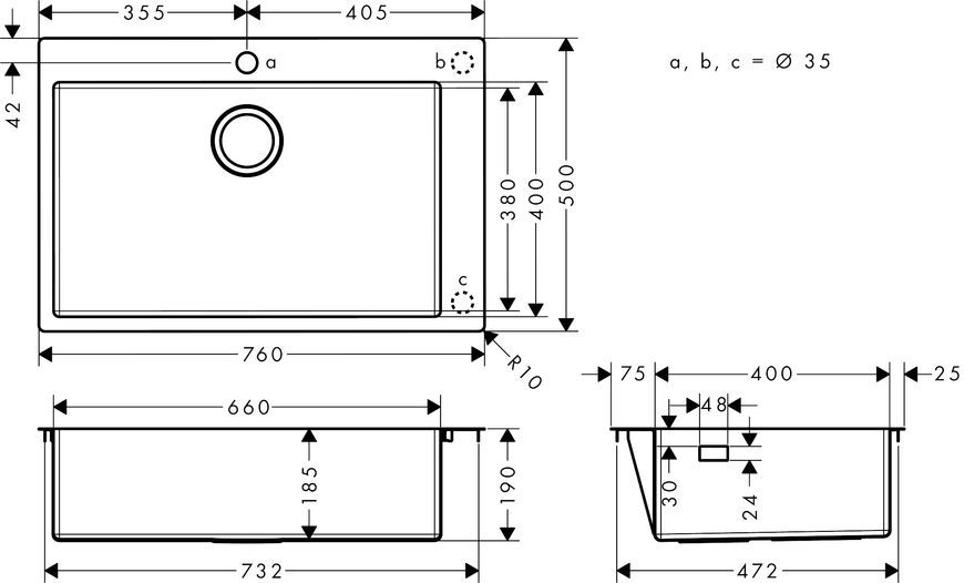 Кухонна мийка HANSGROHE на стільницю S71 S711-F660 Stainless Steel 43302800 нержавіюча сталь - 43302800