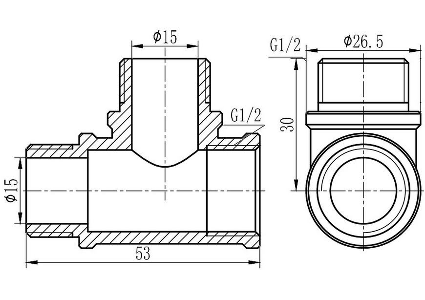 Тройник латунный SD Forte 1/2"ВРх1/2"НРх1/2"НР равнопроходной хромированный SF365H15