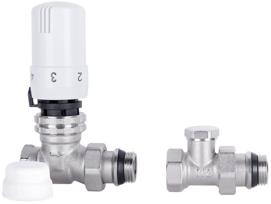 Комплект кранів SD Plus з термоголовкою радіаторний прямий 1/2'' SD353W15 - SD353W15