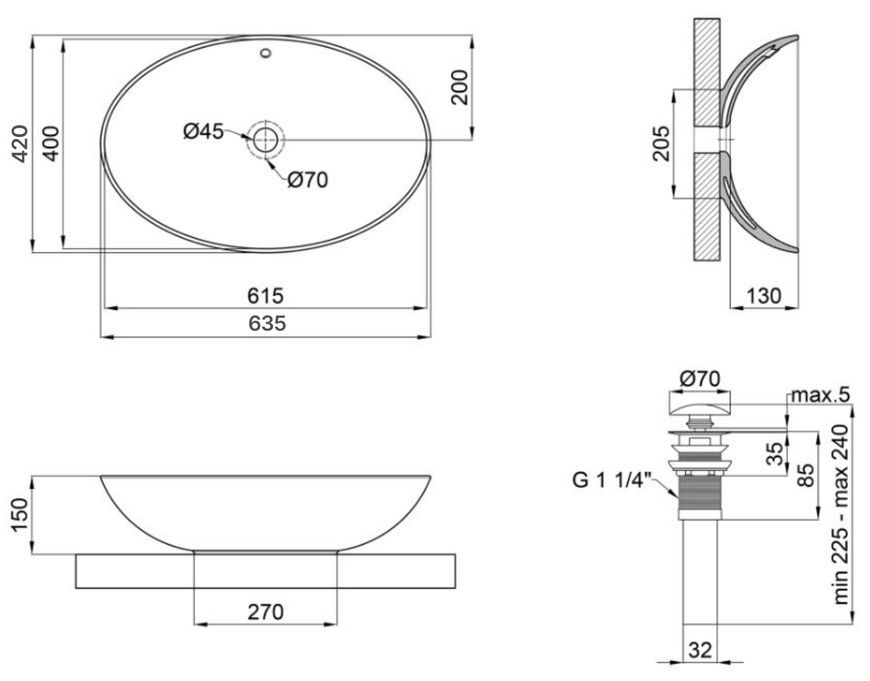 Раковина-чаша Qtap Dove накладна овальна 635x420x150 White з донним клапаном PU02O QT06113077WN47309 - QT06113077WN47309