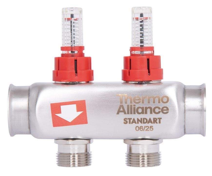 Колектор термо з витратомірами Thermo Alliance Standart 1" 2 виходи SD0042 нержавіюча сталь - SD0042