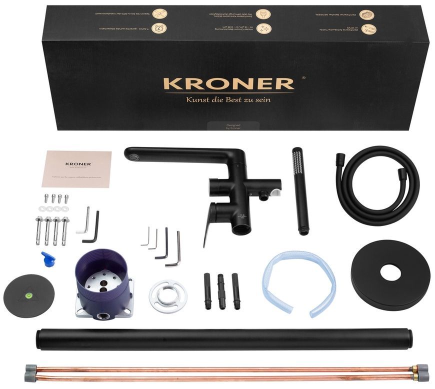 Змішувач окремостоячий для ванни Kroner Element 211339-3801 з душовим гарнітуром, латунь, чорний CV035962 - Element 211339-3801