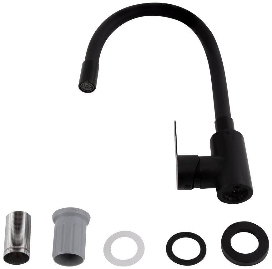 Смеситель для кухни Brinex Pure 015F3 с гибким изливом Black Matt BRIPUR015F3BLM - BRIPUR015F3BLM